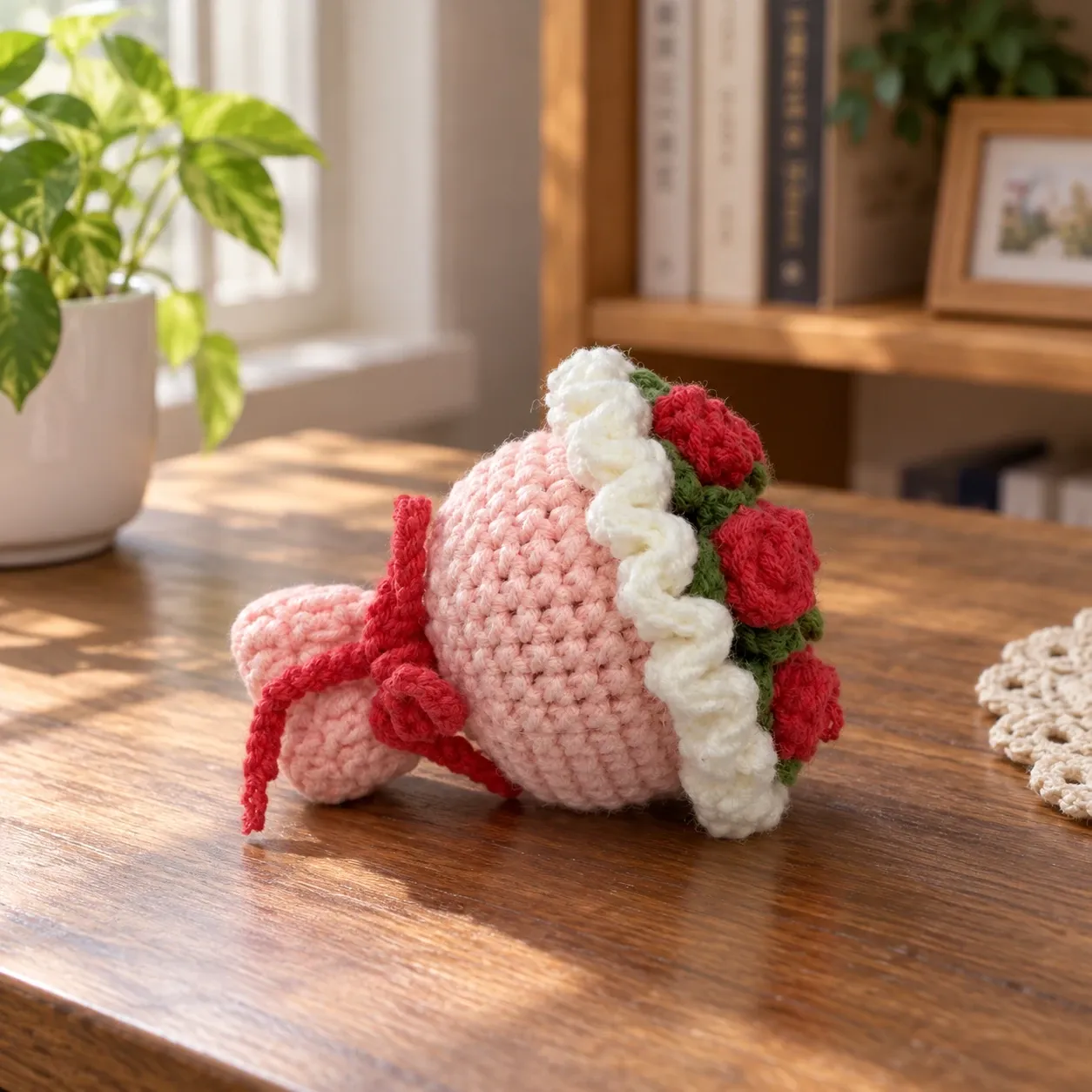 Ada Mini Crochet Bouquet · Light Pink / Red