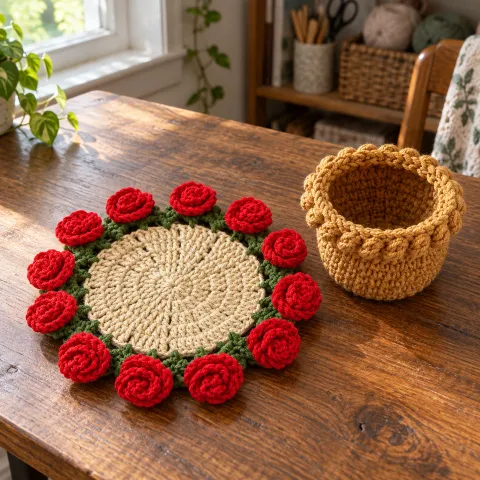 Rosa Crochet Flower Coaster