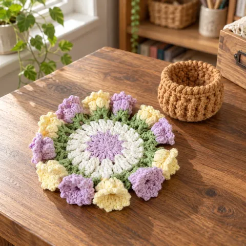 Lila Crochet Flower Coaster